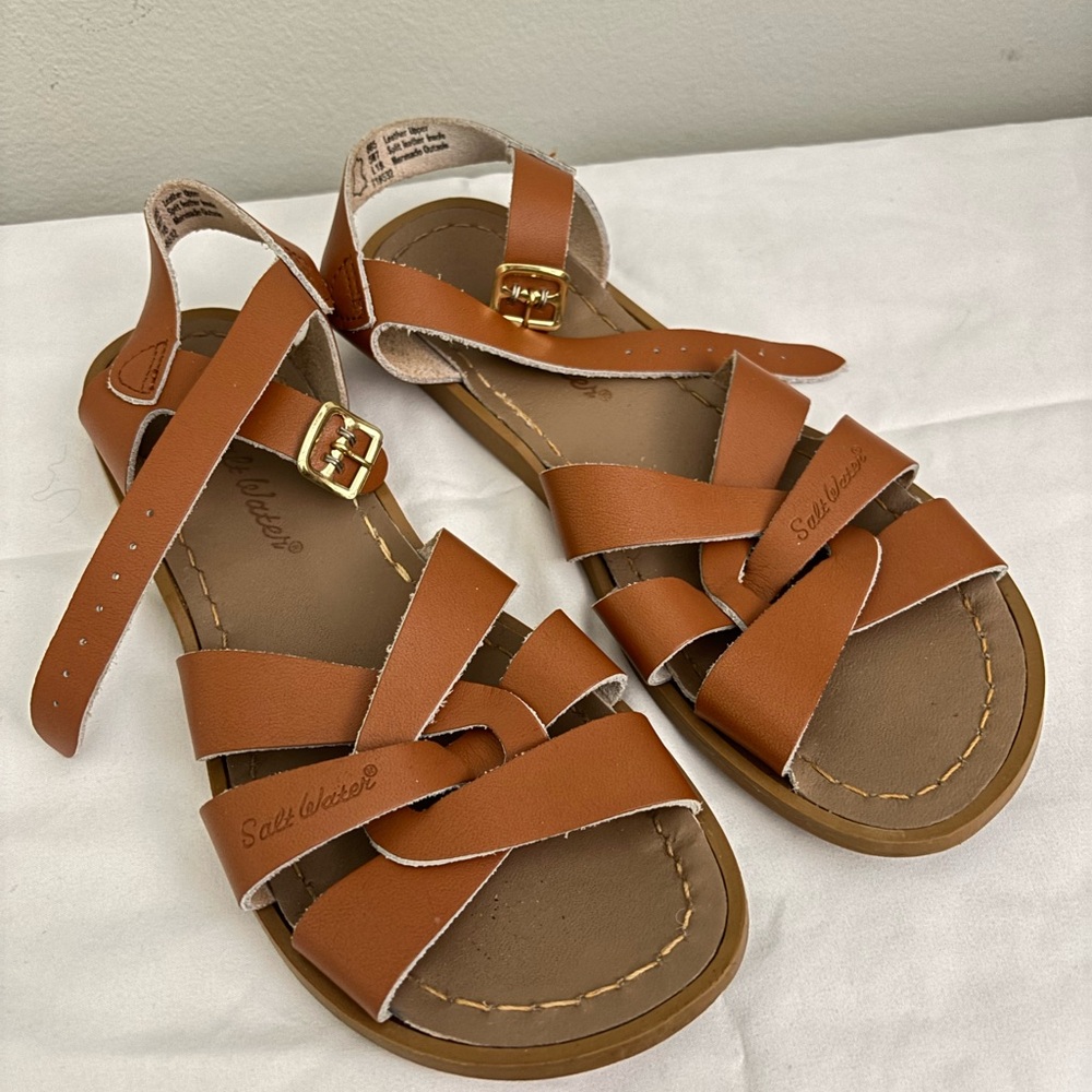 Girls Salt Water Sandals Brown Leather